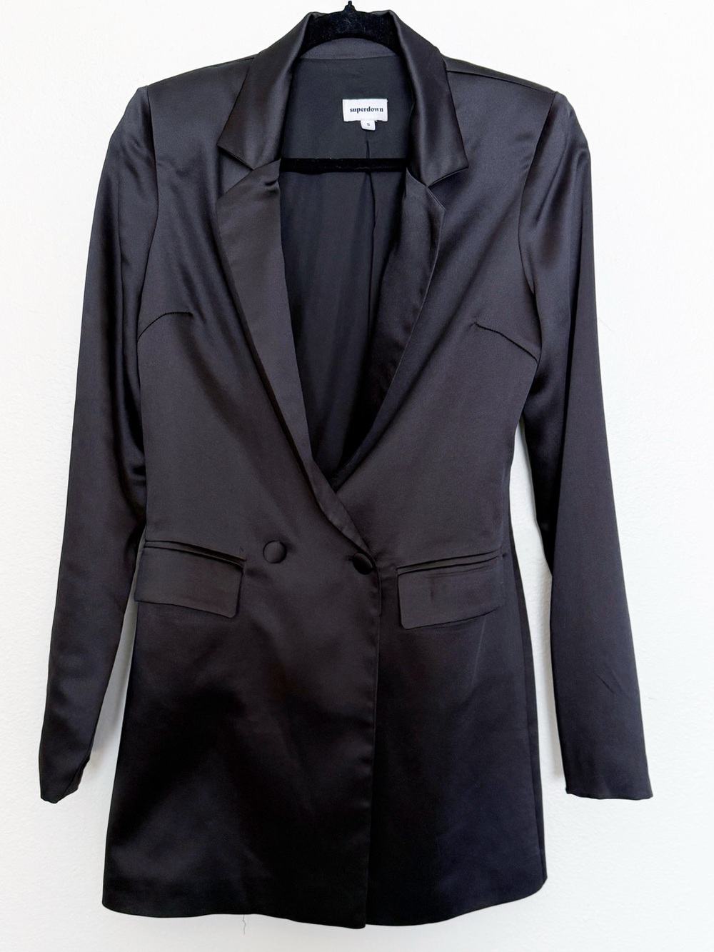 Superdown Miley Blazer Dress Satin Tuxedo Mini Black S - Picture 3 of 12